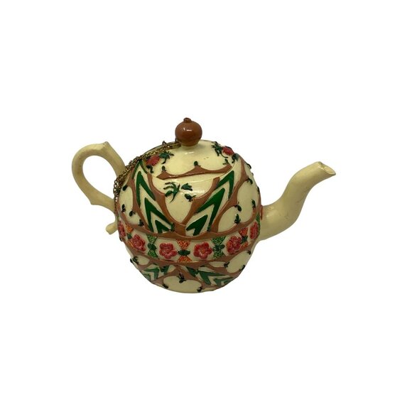 Vintage Nini Japan Hand Painted Teapot Trinket Box Floral Staffordshire Style - Picture 5 of 11